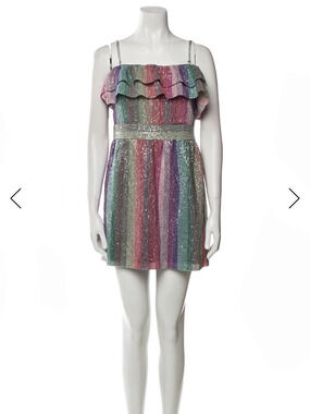SAYLOR Rainbow Stripe Sequin Mini Dress w/ ruffle Party Cocktail  Homecoming